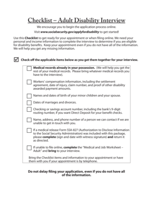 Adult Disability Interview Checklist