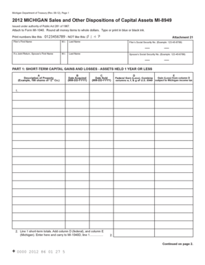 Michigan Sales and Other Dispositions of Capital Assets MI-8949