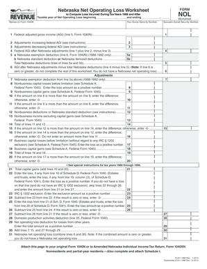 Nebraska Net Operating Loss Worksheet