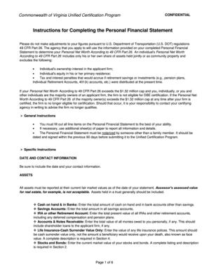 Virginia Personal Financial Statement