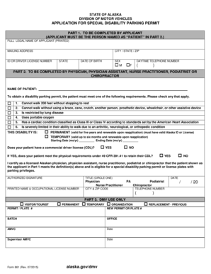 Alaska Special Disability Parking Permit Application