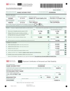 District of Columbia Disability Income Exclusion Form