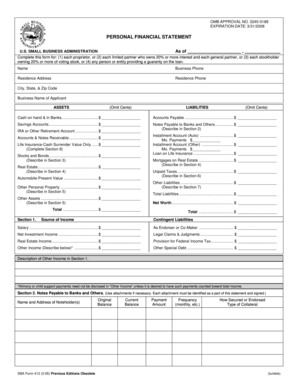 US Small Business Administration Personal Financial Statement