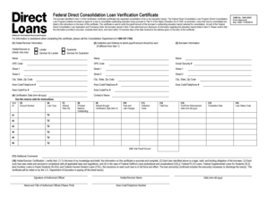 Federal Direct Consolidation Loan Verification Certificate