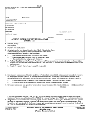 Affidavit Re Real Property of Small Value