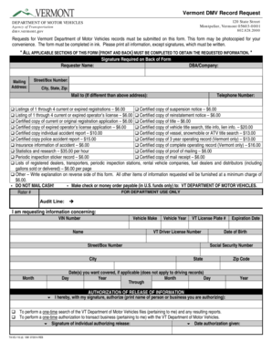 Vermont DMV Record Request Form