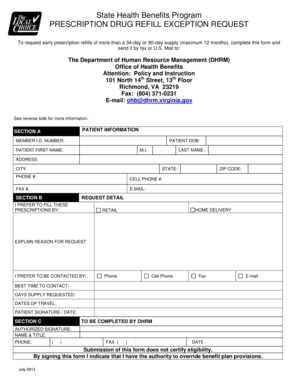Prescription Drug Refill Exception Request