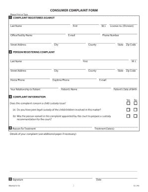 California Consumer Complaint Form