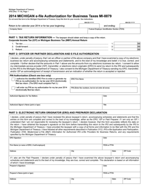 Michigan e-file Authorization for Business Taxes