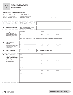 Kansas NP Not-for-Profit Corporation Annual Report