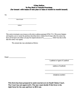 5 Day Notice to Pay Rent or Vacate Premises