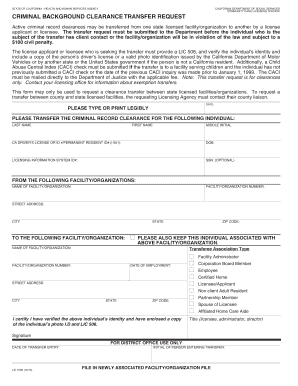 California Criminal Background Clearance Transfer Request