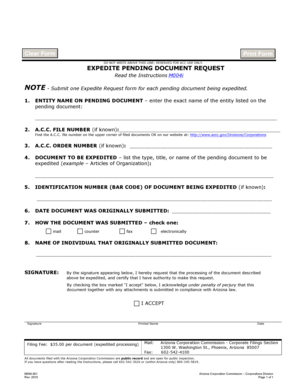Arizona Corporation Commission Expedite Request Form