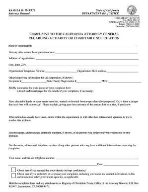 California Charity Complaint Form