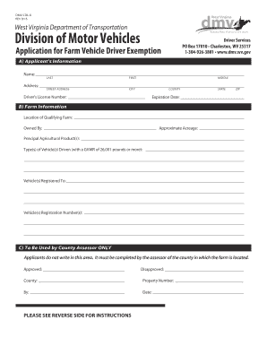 West Virginia Farm Vehicle Driver Exemption Application