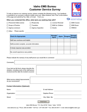 Idaho EMS Bureau Customer Service Survey
