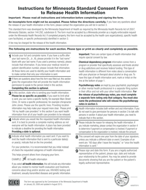 Minnesota Standard Consent Form to Release Health Information