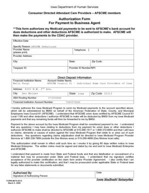Iowa Medicaid AFSCME Deduction Authorization Form