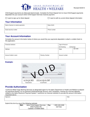 Idaho Child Support Direct Deposit Form