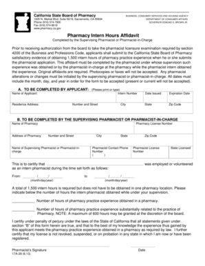 California Pharmacy Intern Hours Affidavit