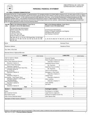 US Small Business Administration Personal Financial Statement