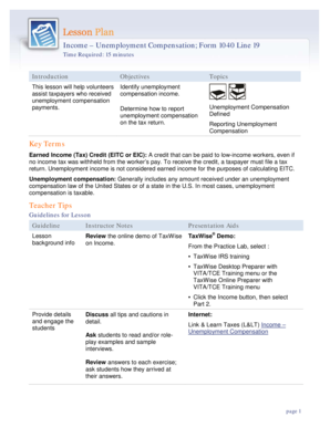 US Federal Unemployment Compensation Form 1040 Line 19