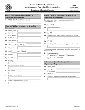Notice of Entry of Appearance Form G-28