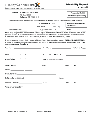 South Carolina Disability Application Form