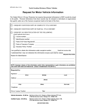 North Carolina Motor Vehicle Information Request
