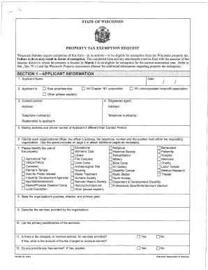 Wisconsin Property Tax Exemption Request