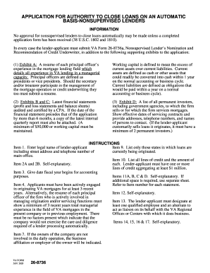 VA Form 26-8736 Application for Automatic Loan Closing Authority