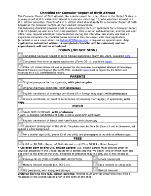 Consular Report of Birth Abroad Checklist