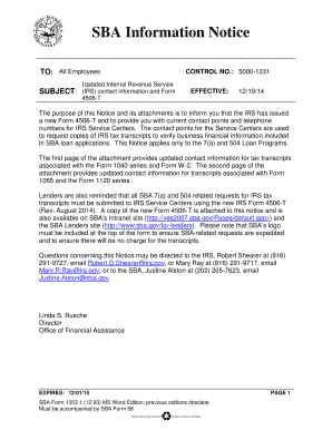 SBA Notice on IRS Form 4506-T