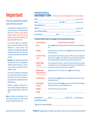 Motor Vehicle Excise Tax Abatement Form