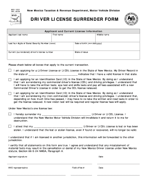 New Mexico Driver License Surrender Form