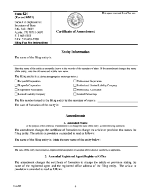 Texas Certificate of Amendment