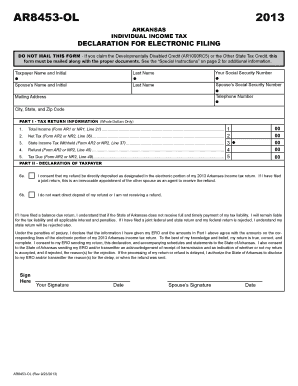Arkansas Individual Income Tax Declaration for Electronic Filing