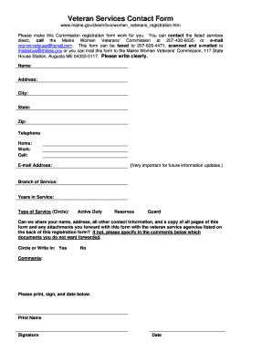 Maine Women Veterans' Registration Form