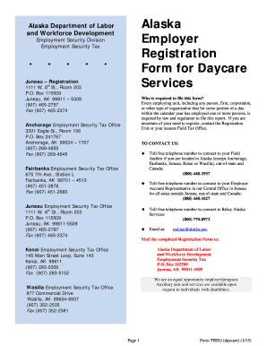 Alaska Employer Registration Form for Daycare Services