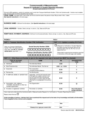 Massachusetts Substitute W-9 Form