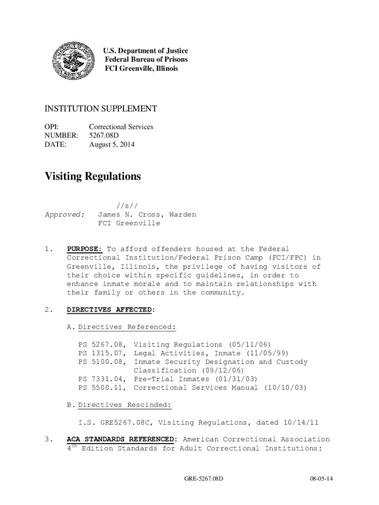 Visiting Regulations - bop Preview on Page 1