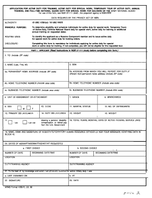 Application for Active Duty for Training and Special Work