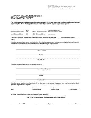 Form FR HMDA-LAR Transmittal Sheet