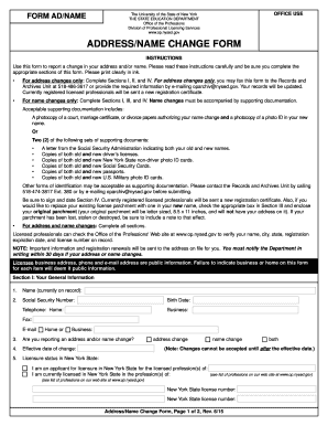 New York State Education Department Address/Name Change Form