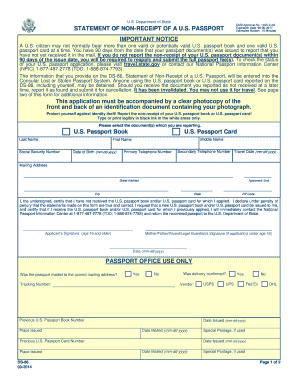 US Passport Non-Receipt Statement