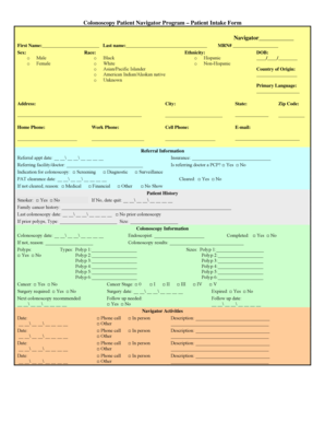Colonoscopy Patient Intake Form