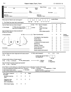 Patient Intake Form for Mammogram