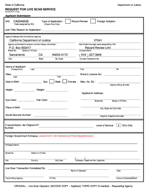 California Request for Live Scan Service