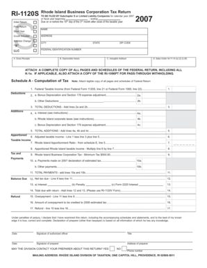 Rhode Island Business Corporation Tax Return