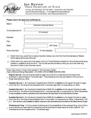Ohio Statutory Agent Name and Address Change Form